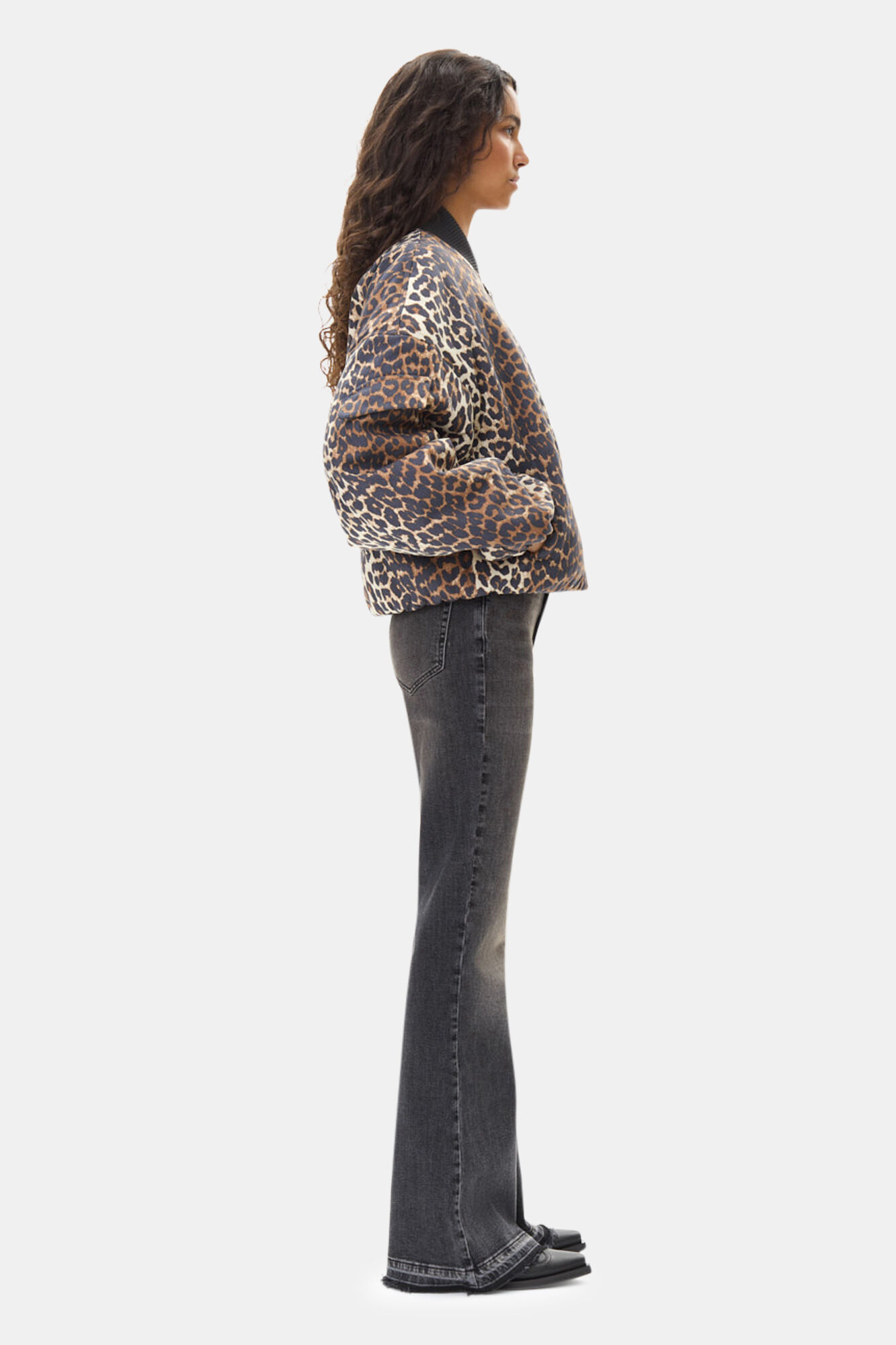 Printed Canvas Oversized Short Bomber Jacke, Hemp, in colour Almond Milk - 3 - GANNI