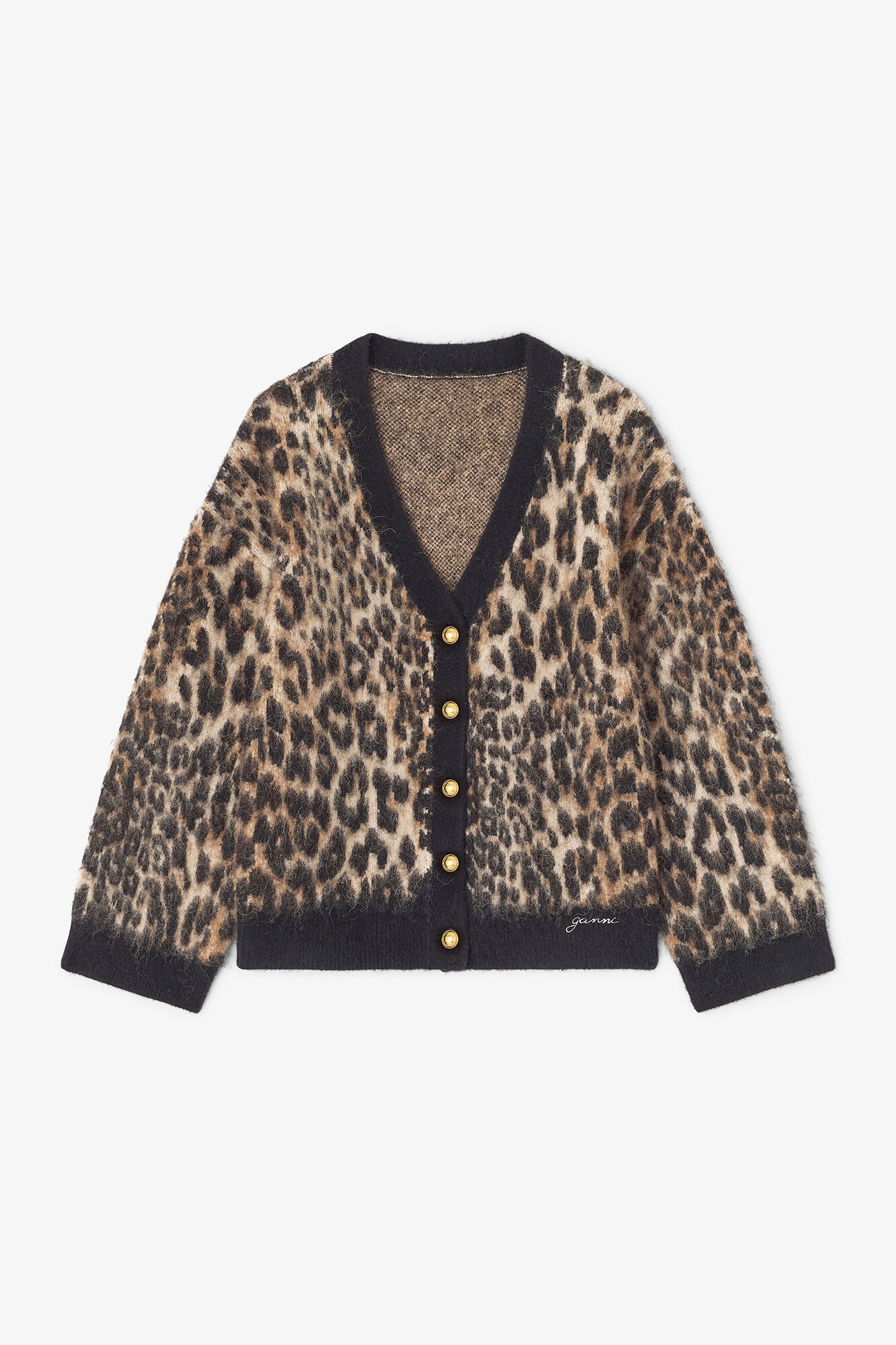 週末限定値下LeopardRoseflowermotifknitcardigan ROTTWEILER - LEOPARD CARDIGAN (BLACK) / オリジナル レオパード柄