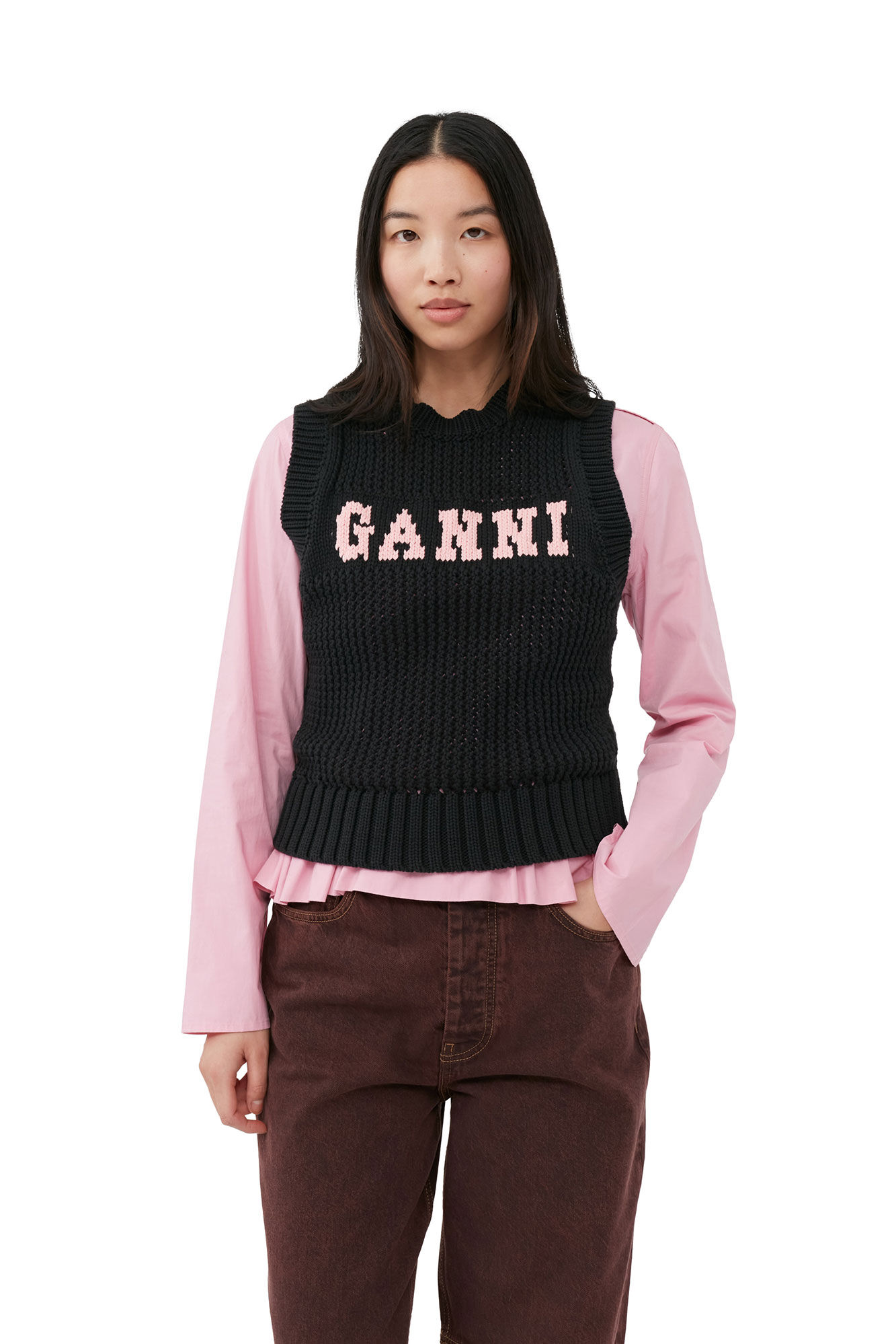 日本最大級 Black Black Cotton Rope Vest | GANNI US トップス