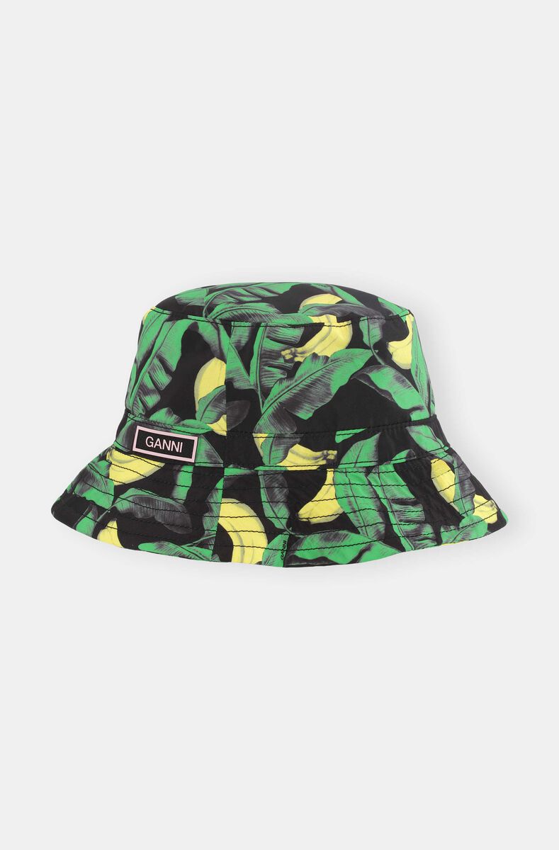 Bucket Hat, Recycled Polyester, in colour Banana Tree Black - 1 - GANNI