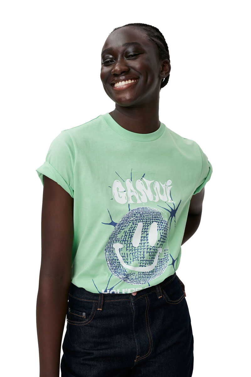 Smiley Relaxed T-shirt, in colour Peapod - 3 - GANNI