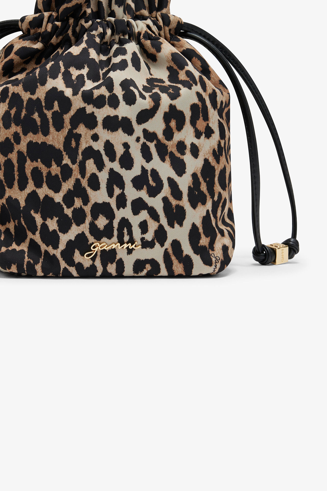 Printed Bou Bucket Pouch in Leopard, Recycled Polyamide, in colour Almond Milk - 3 - GANNI