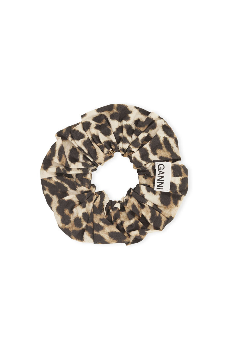 Leopard Cotton Scrunchie , Cotton, in colour Big Leopard Almond Milk - 1 - GANNI