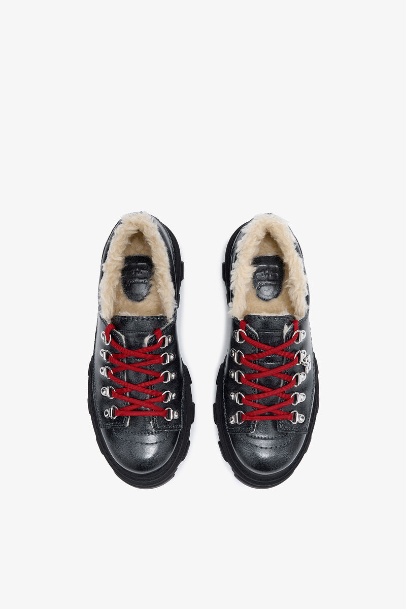 Cleated Derbies in Grey, Recycled Leather, in colour Ebony - 3 - GANNI