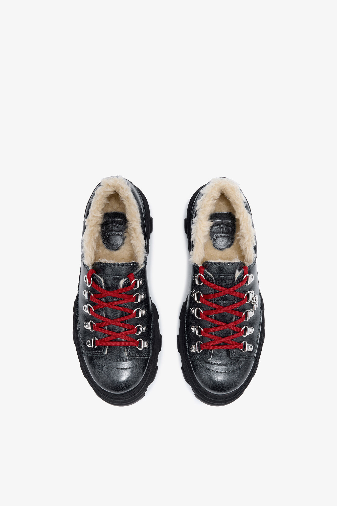 Cleated Derbies in Grey, Recycled Leather, in colour Ebony - 3 - GANNI