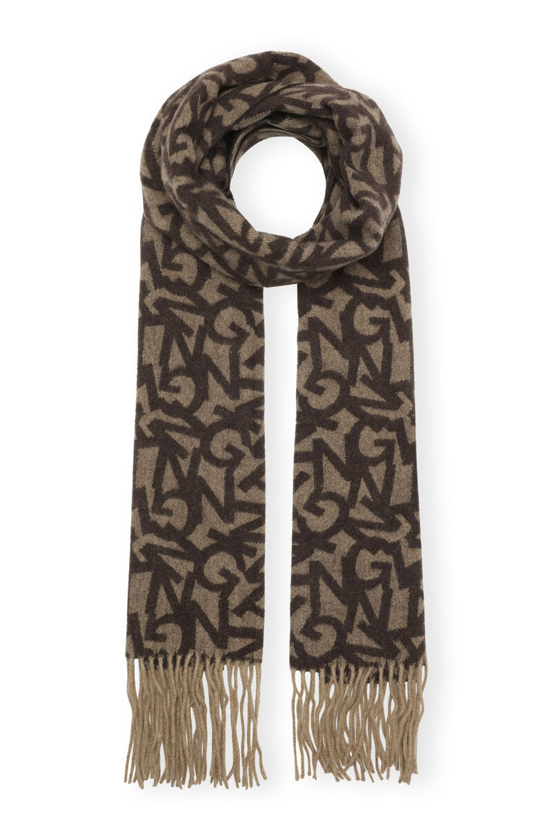 Wool Scarf, Recycled Wool, in colour Ermine - 1 - GANNI