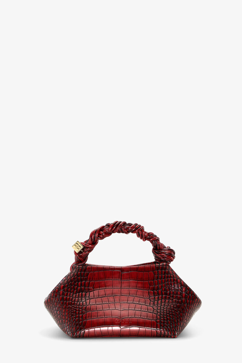 Burgundy Croco Small GANNI Bou Bag, Polyester, in colour Burgundy - 2 - GANNI