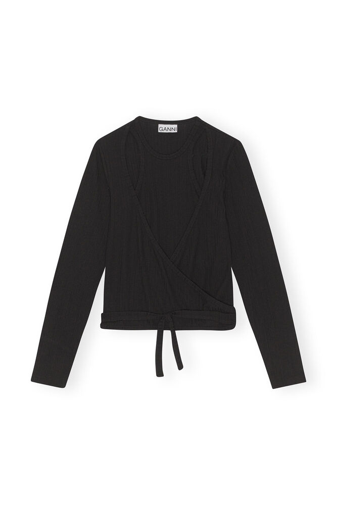 Ribbad jersey omlottblus, Black