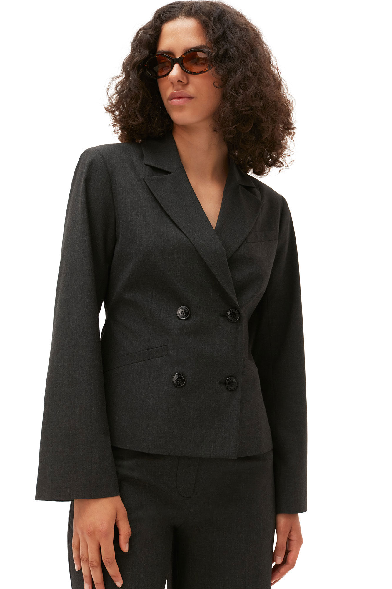 Drapey Melange Fitted Blazer, Elastane, in colour Phantom - 1 - GANNI