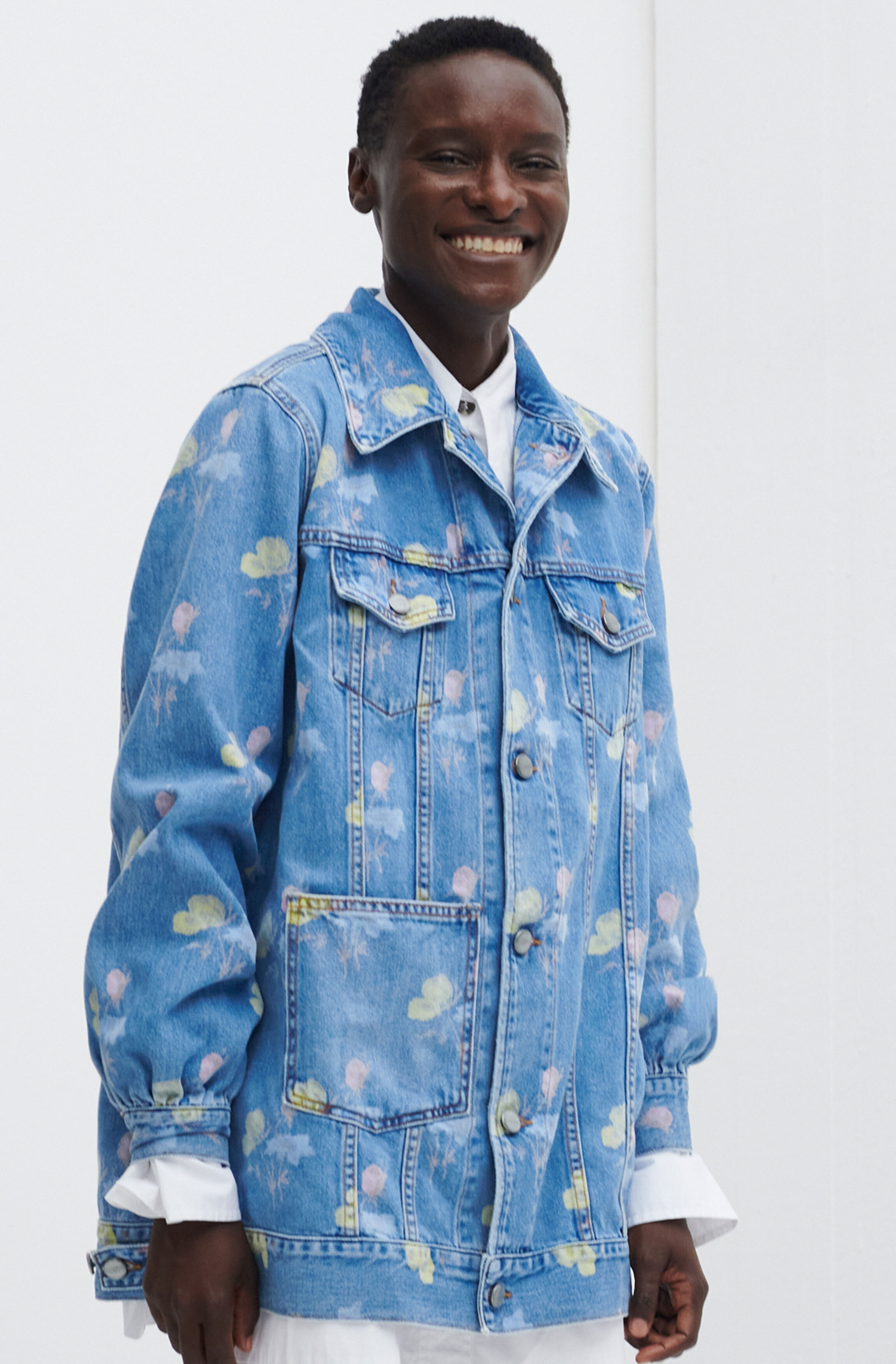 Bleach Blue Oversized Printed Denim 
