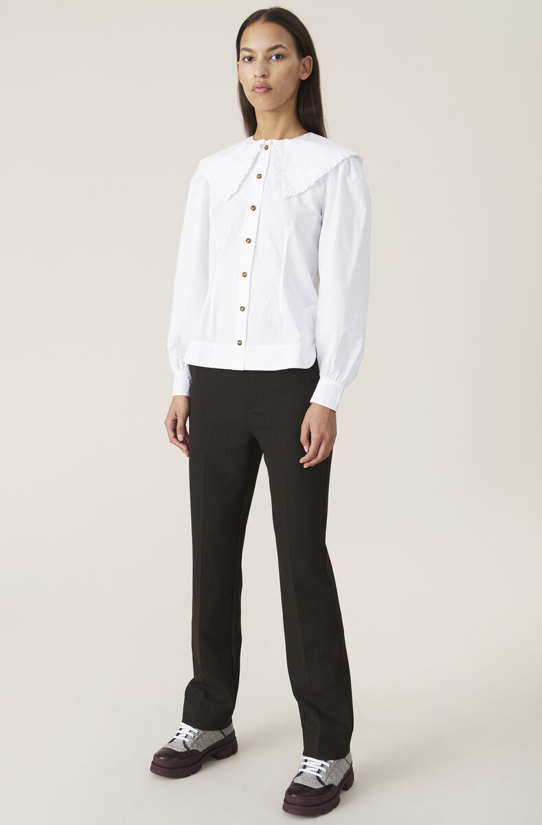 Cotton Poplin Shirt, Cotton, in colour Bright White - 2 - GANNI