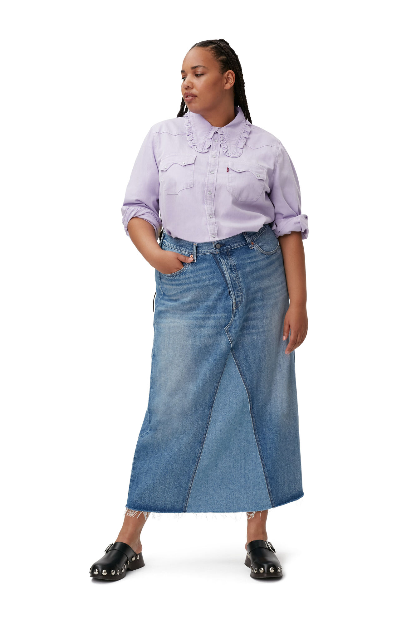 Western Blouse, Cotton, in colour Natural Lilac - 5 - GANNI