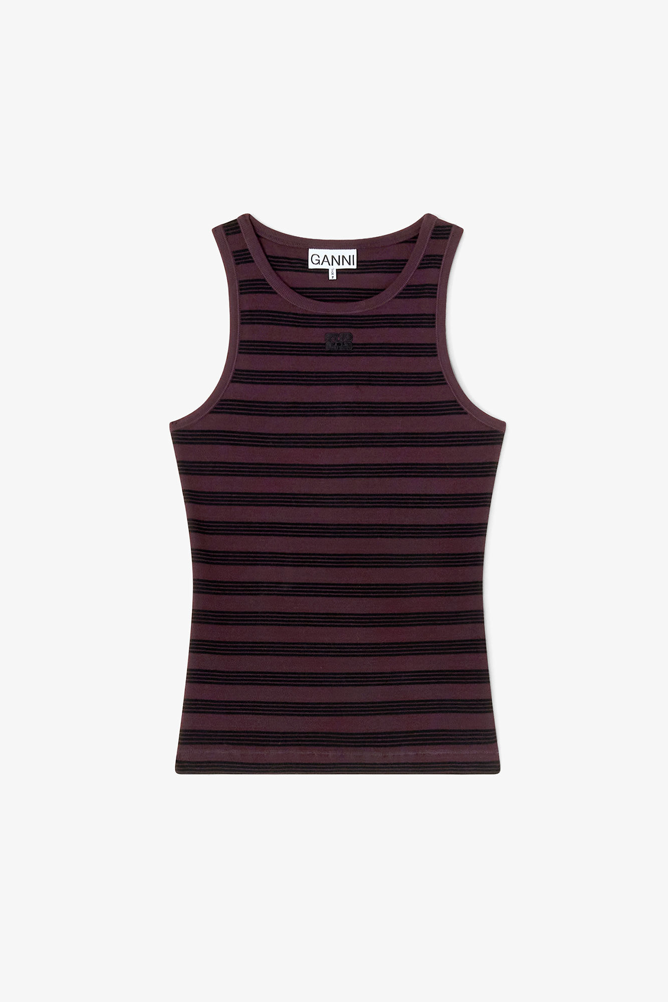 Randigt ribbat linne, in colour Chocolate Plum - 1 - GANNI