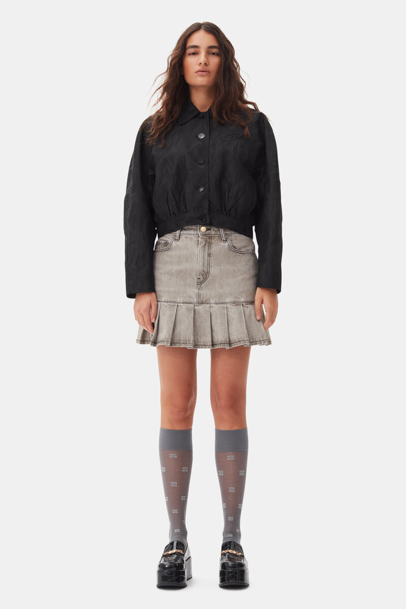 Grey Future Denim Pleated Mini-skjørt, Organic Cotton, in colour Gray Quill - 1 - GANNI