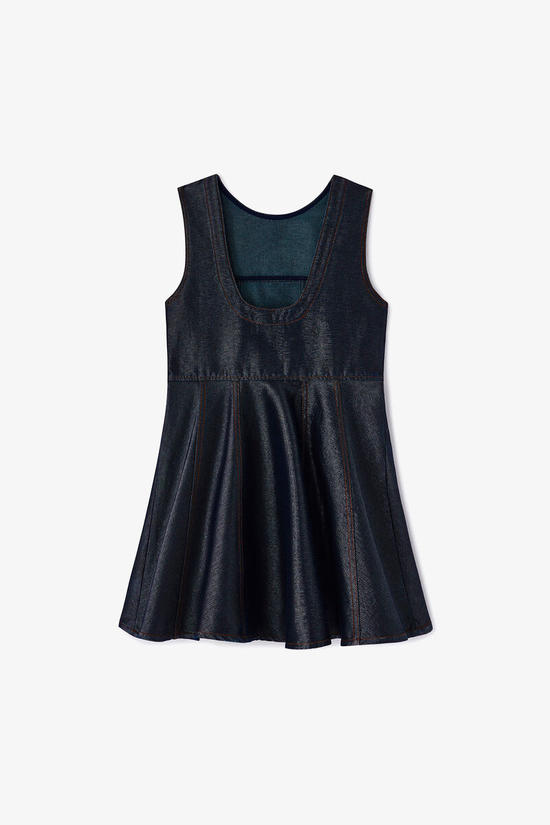 Mini Dress Shiny Denim, Organic Cotton, in colour Rinse - 2 - GANNI