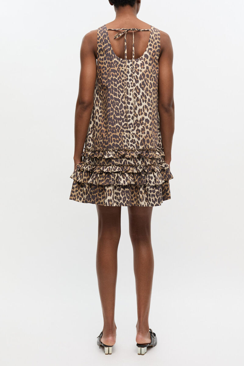 Leopard Cotton Poplin Mini Dress, Organic Cotton, in colour Leopard - 2 - GANNI