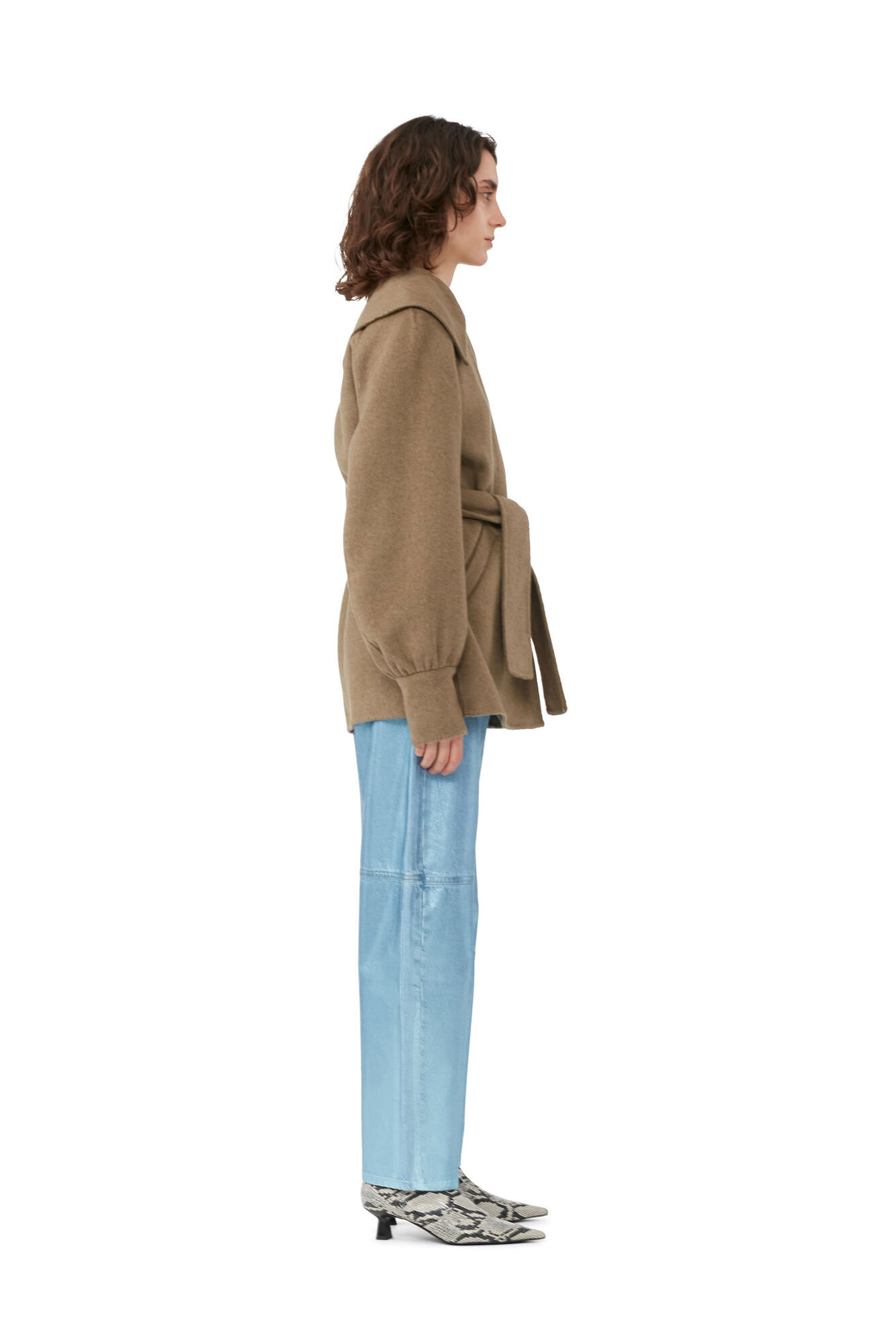 Brown Wool Collar Jacket, Polyamide, in colour Petrified Oak - 2 - GANNI
