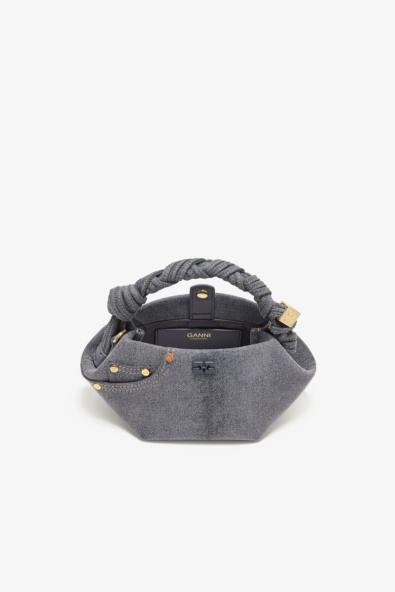 Washed Grey Mini Bou Bag, Recycled Cotton, in colour Lava Smoke - 3 - GANNI