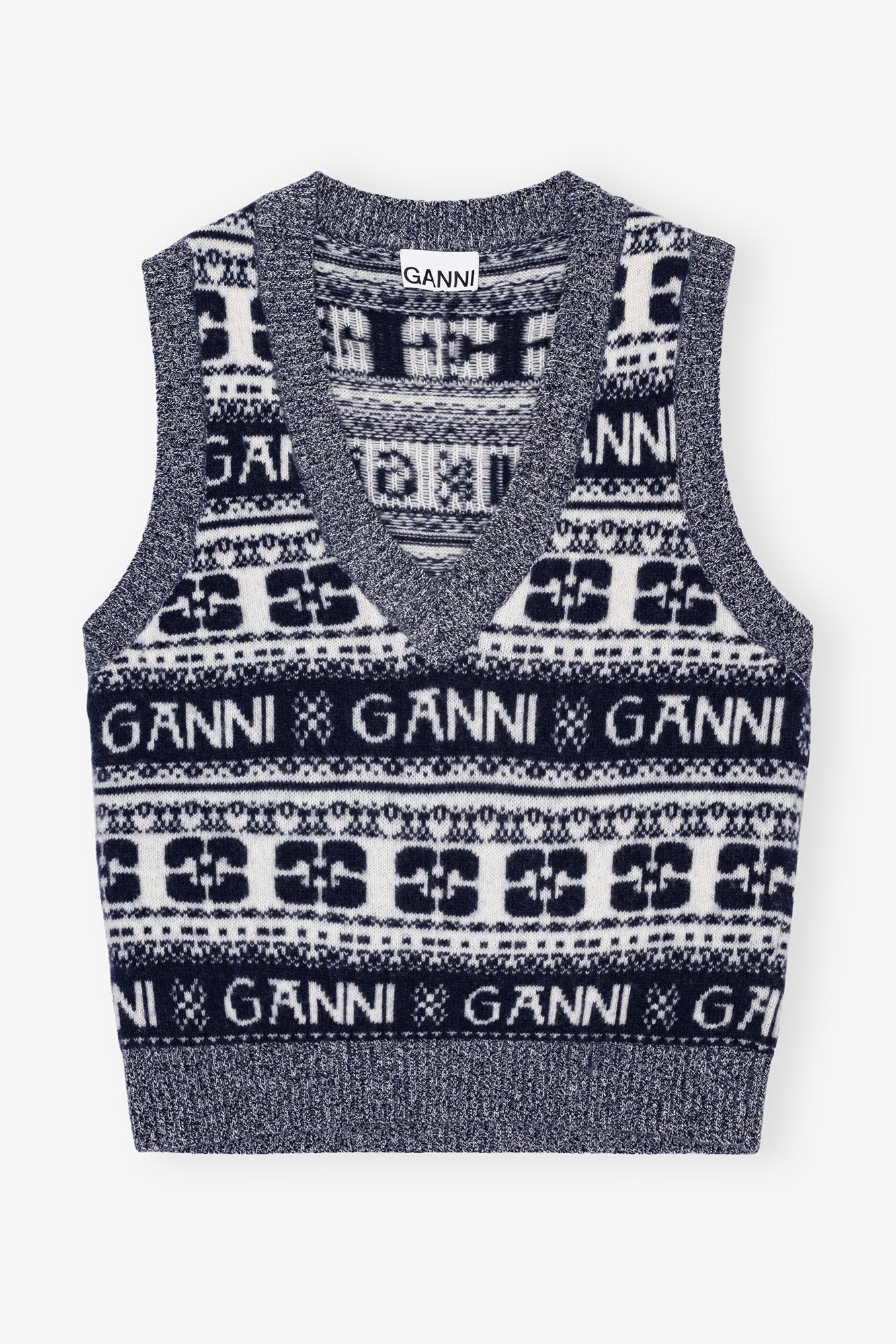 Blue Logo Wool Mix väst, Recycled Polyamide, in colour Sky Captain - 3 - GANNI