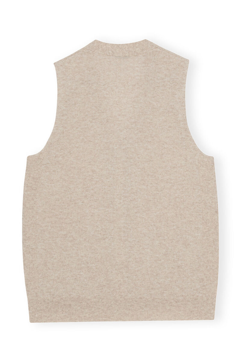 Cashmere Mix Button Vest, Cashmere, in colour Oyster Gray - 2 - GANNI