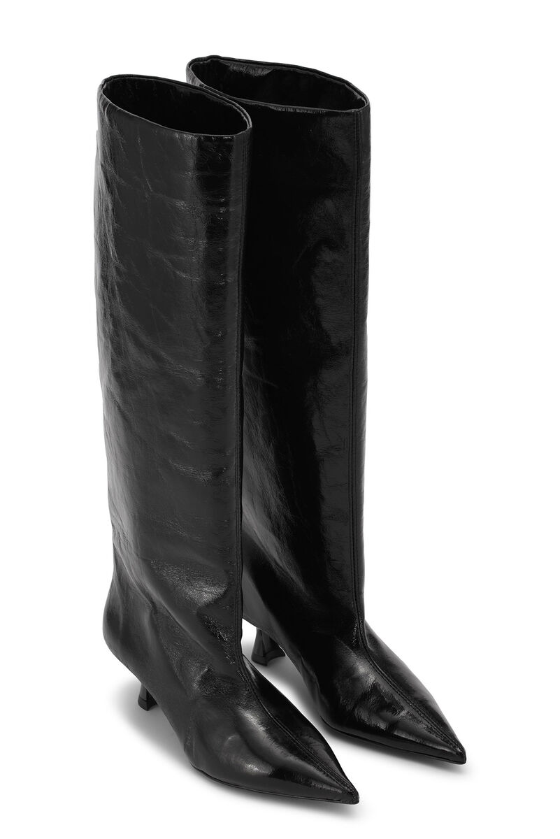Black Soft Slouchy High Shaft Boots , Polyester, in colour Black - 3 - GANNI