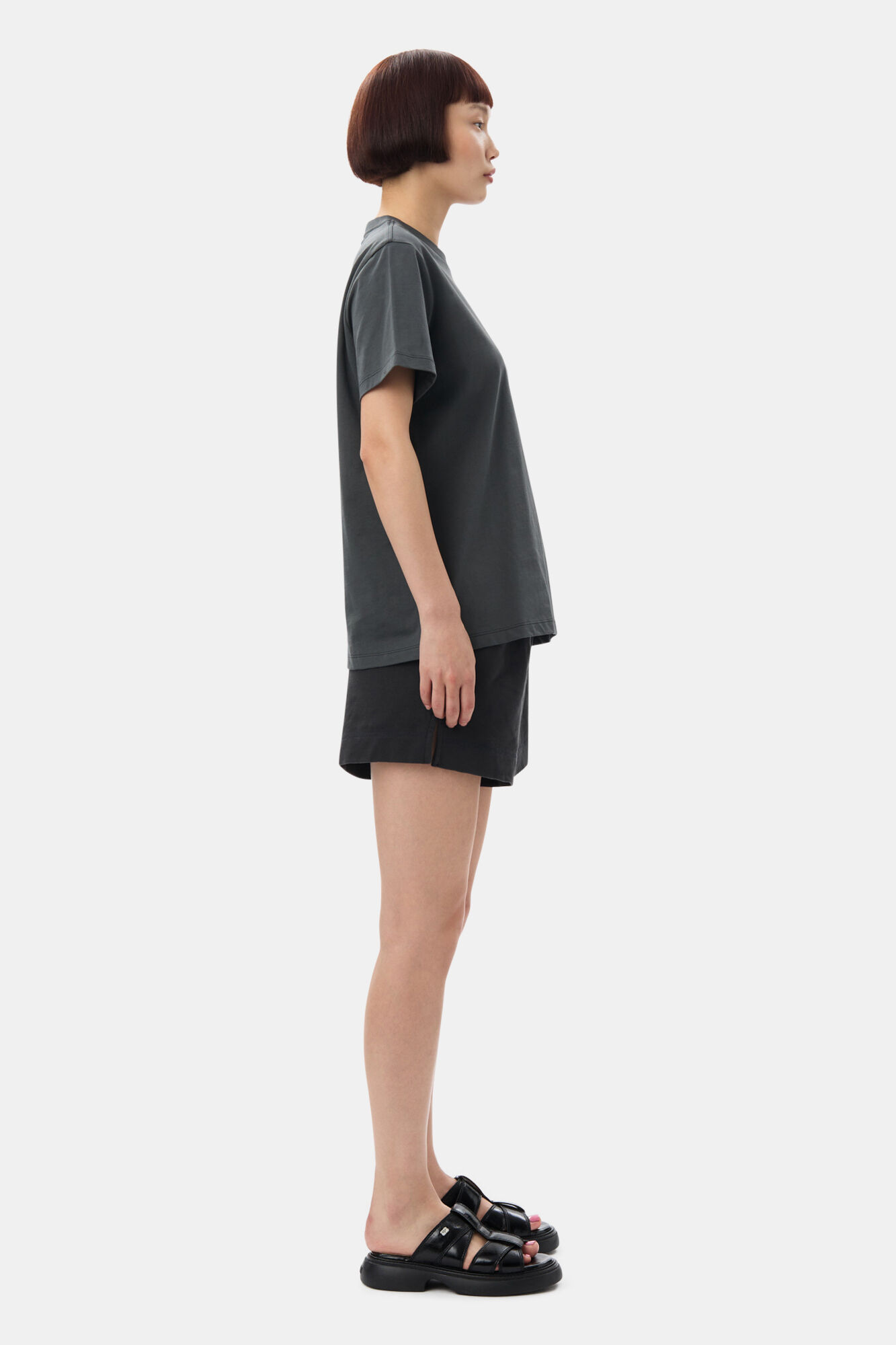 Relaxed Ganni T-shirt, Cotton, in colour Volcanic Ash - 3 - GANNI