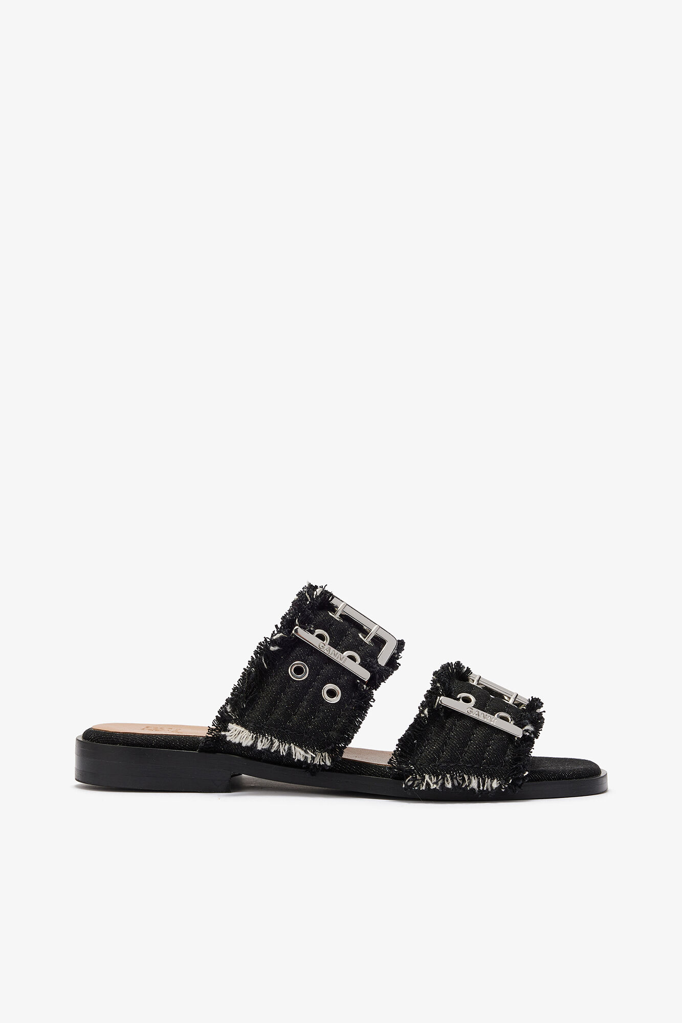 Feminine Buckle Two-Strap Sandals in Black, Cotton, in colour Black - 1 - GANNI