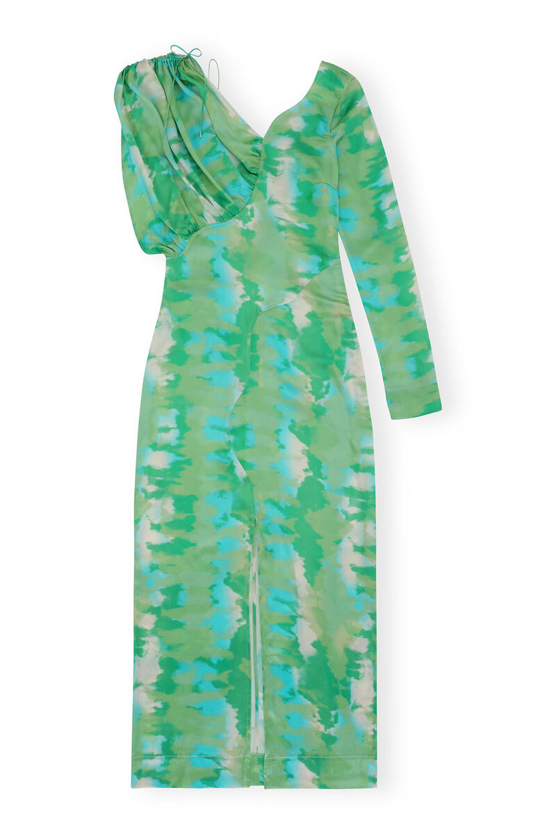 Silk Stretch Satin Maxi Dress, Elastane, in colour Lily Green - 1 - GANNI