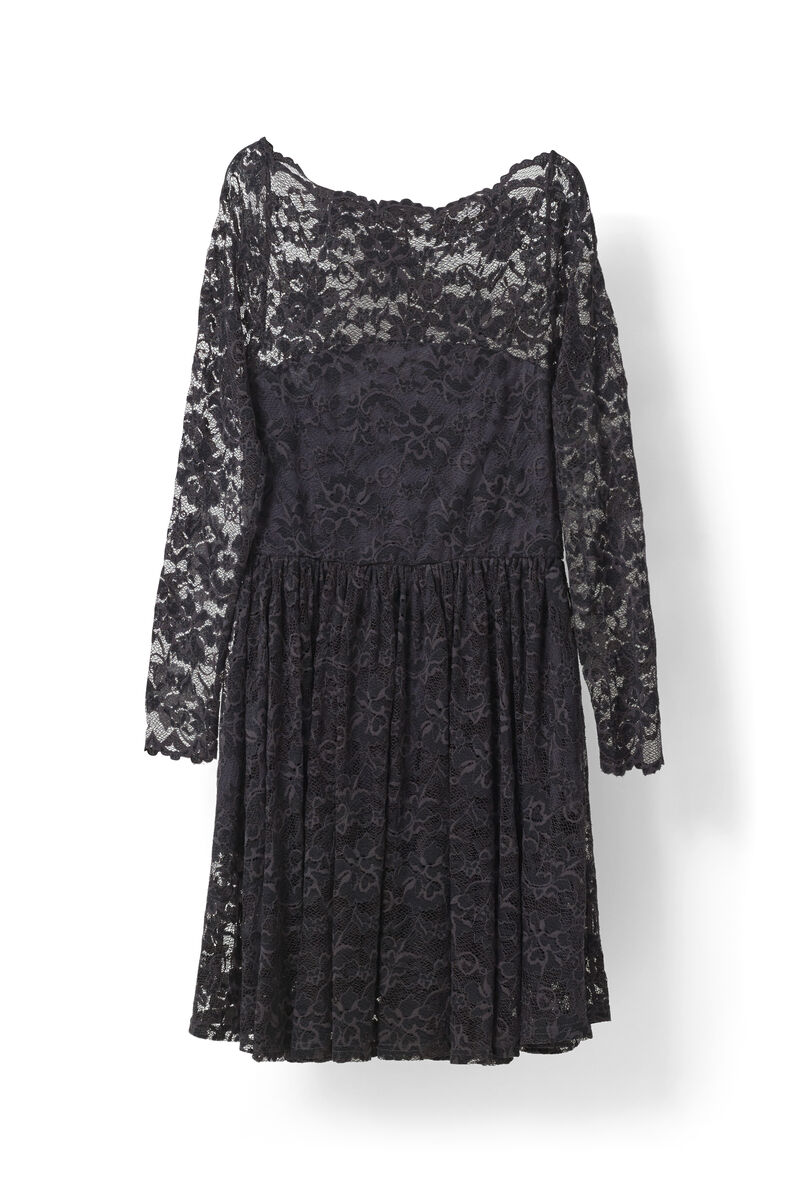 Flynn Lace Dress, in colour Ebony/Black - 1 - GANNI