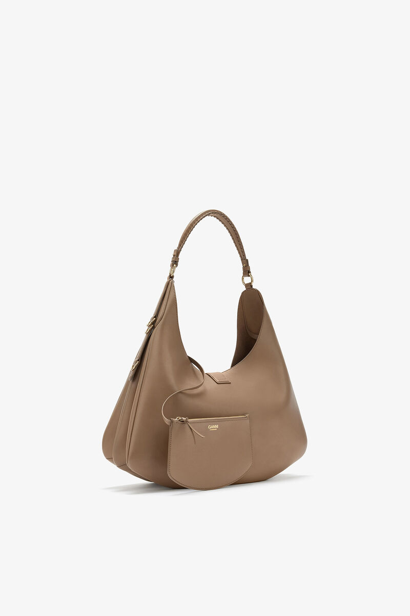 Stor Kat taske i brun, Recycled Leather, in colour Coca Mocha - 2 - GANNI