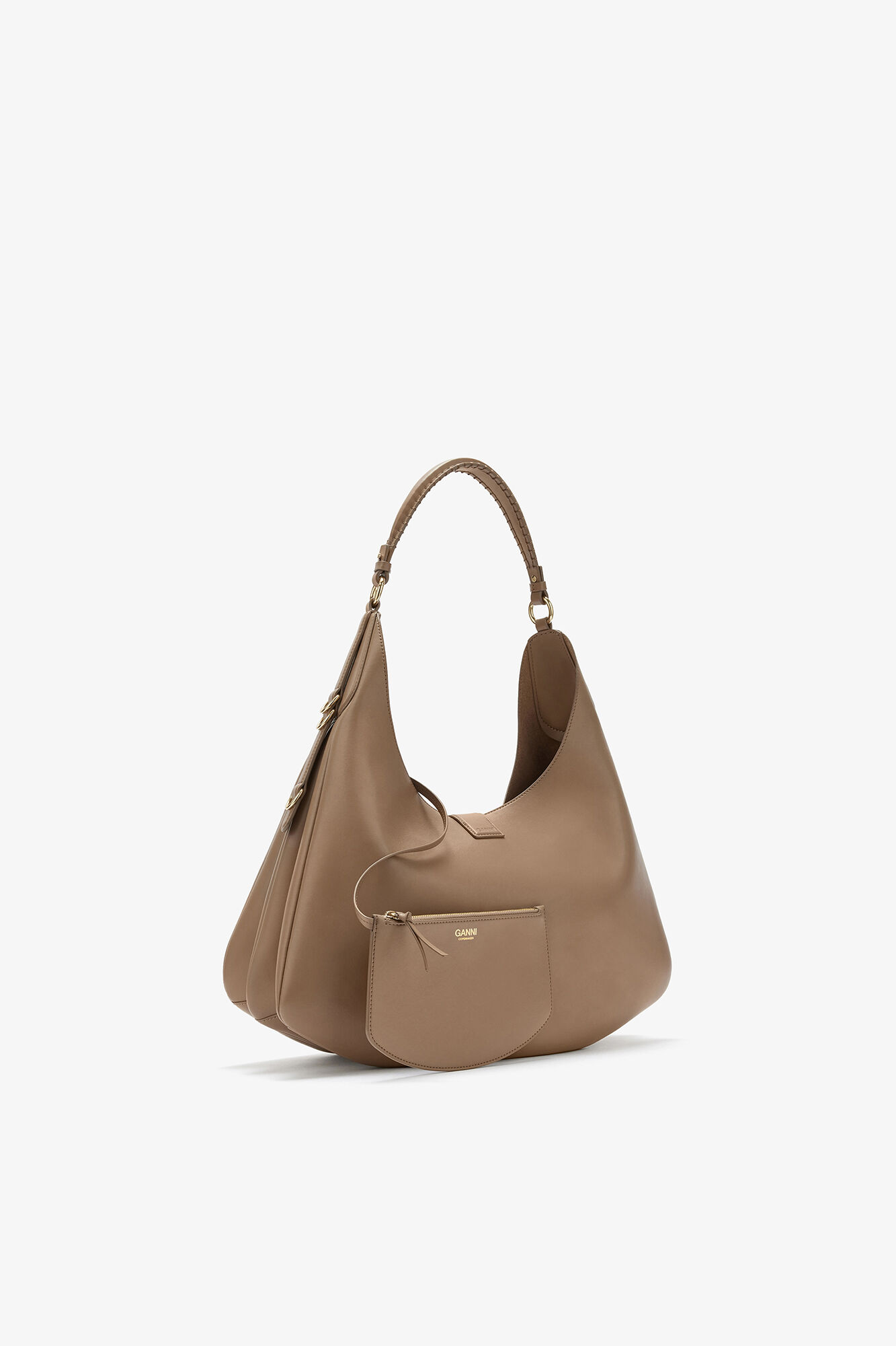 Stor Kat taske i brun, Recycled Leather, in colour Coca Mocha - 2 - GANNI