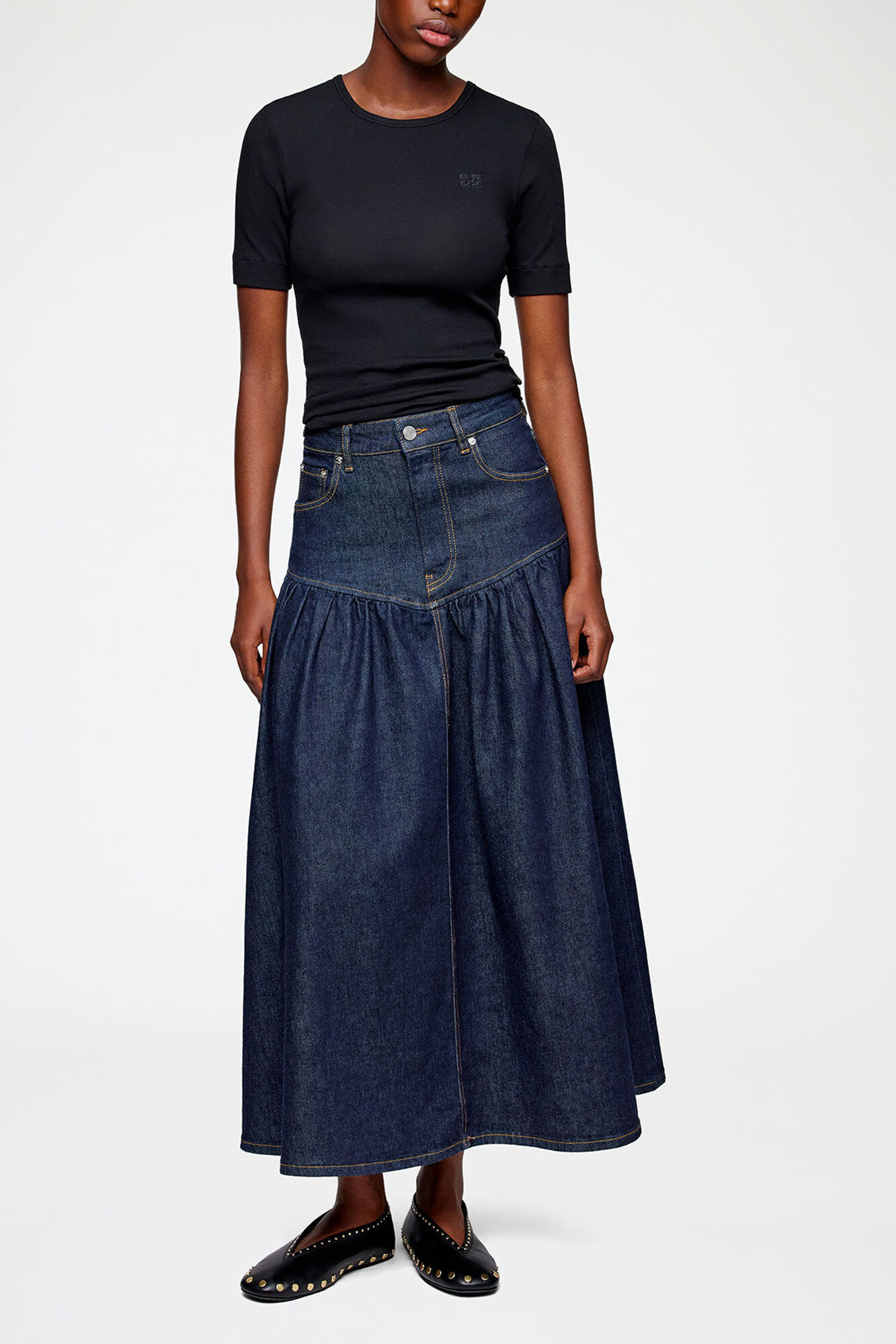 【GRANCY】Fringedesign Denim Skirt M Skirt in Stretch Denim | GANNI US