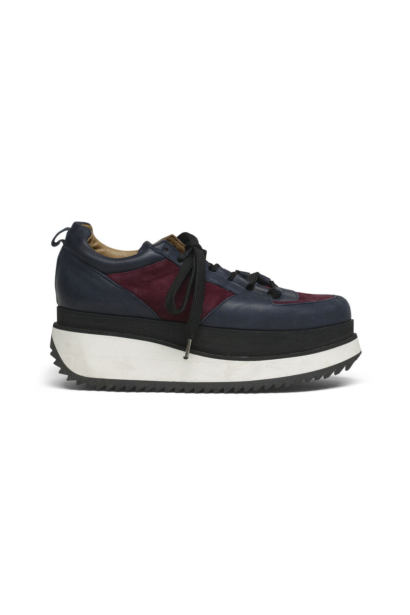 Naomi Leather Sneakers, in colour Total Eclipse/Cabernet - 1 - GANNI