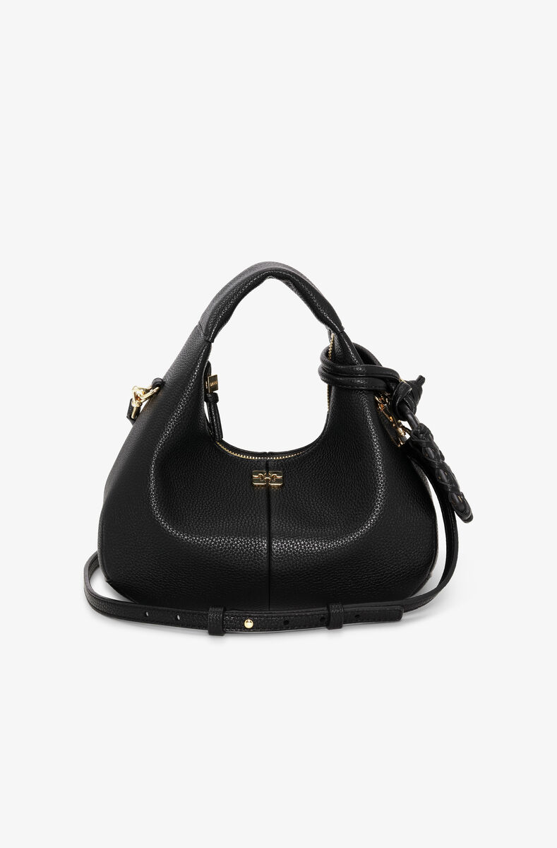 Black Mini Hobo Bag, Polyurethane, in colour Black - 1 - GANNI