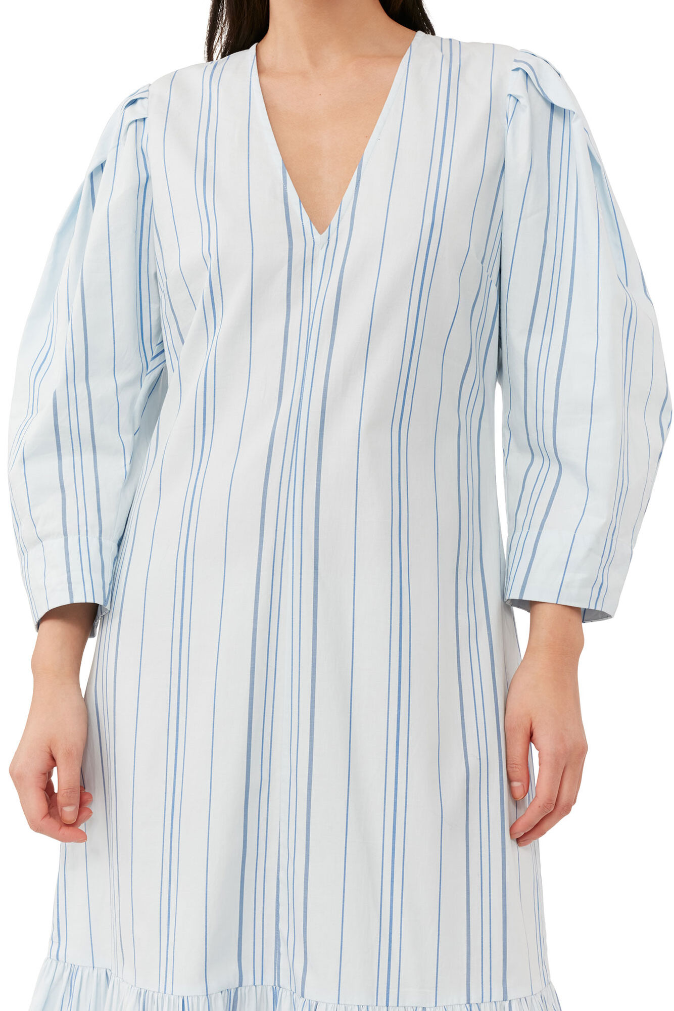 Gestreiftes Twill-Maxikleid mit V-Ausschnitt, Cotton, in colour Heather - 4 - GANNI