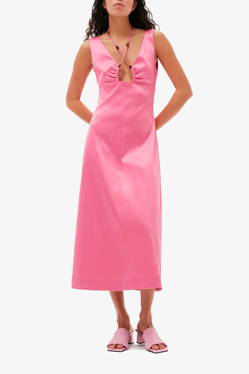 Double Satin Halter-Neck Dress, Recycled Polyester, in colour Wild Orchid - 1 - GANNI