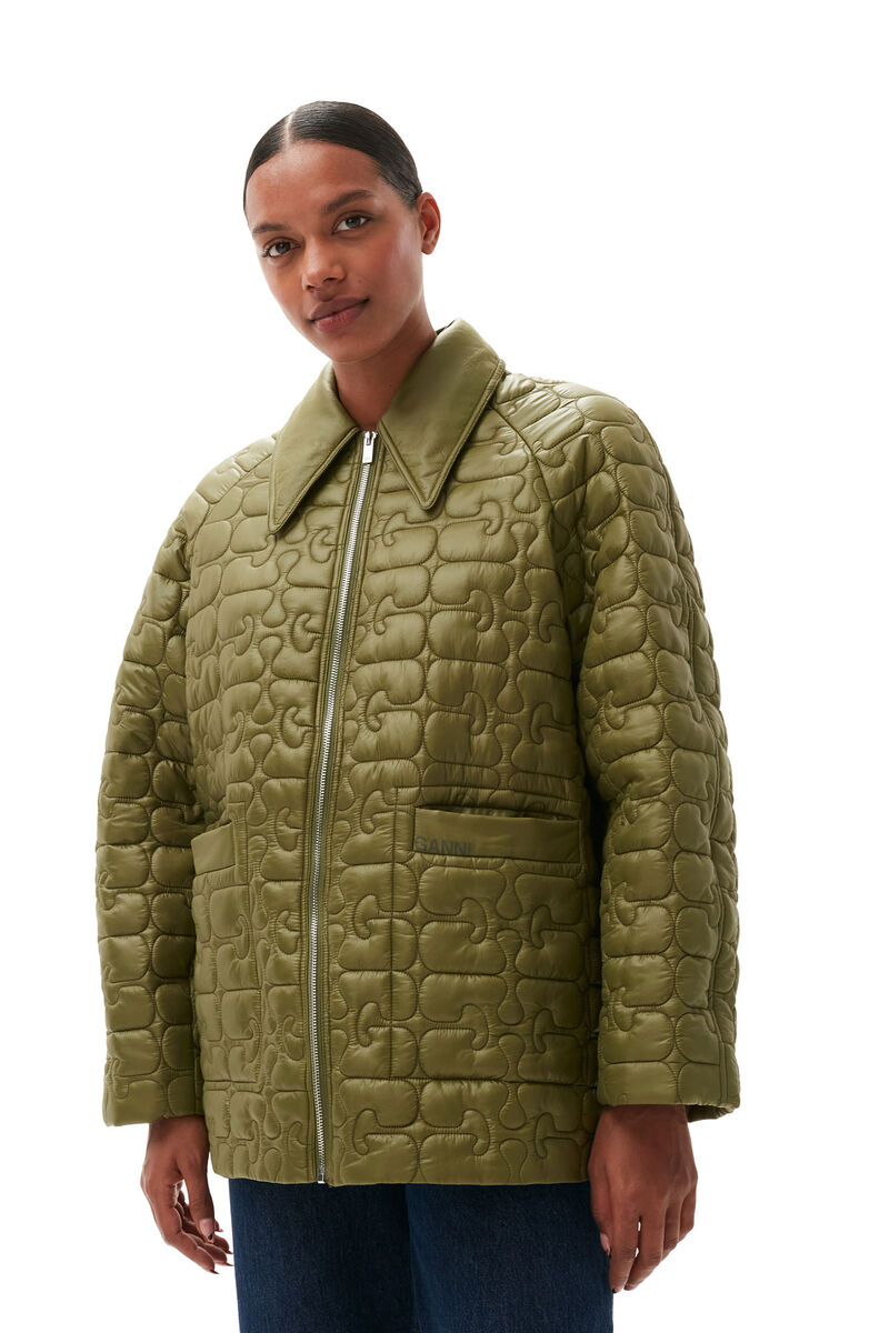 Shiny Quilt Jacket, Nylon, in colour Spaghnum - 4 - GANNI