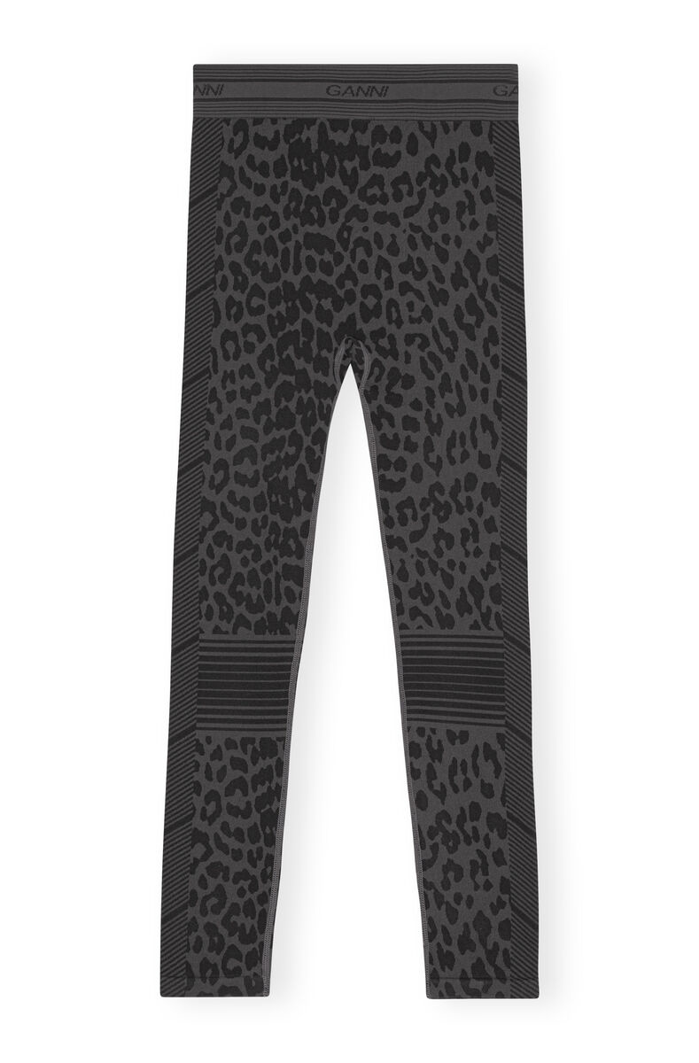 Seamless Jacquard Leggings, Polyester, in colour Black - 2 - GANNI
