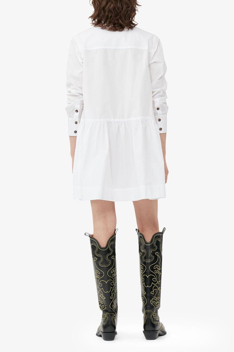 White Cotton Poplin Mini Shirt Dress, Organic Cotton, in colour Bright White - 3 - GANNI