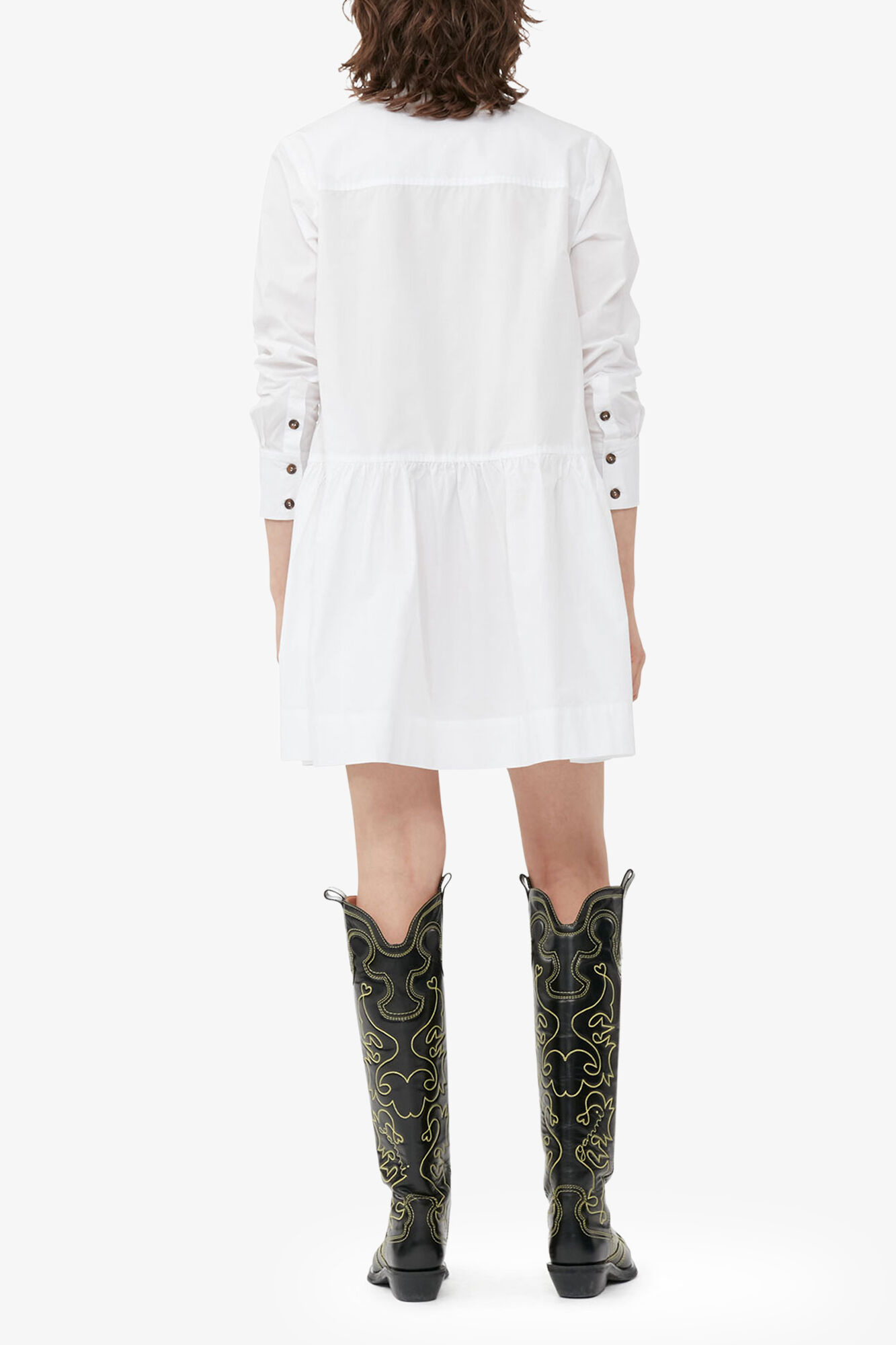 White Cotton Poplin Mini Shirt Dress, Organic Cotton, in colour Bright White - 3 - GANNI