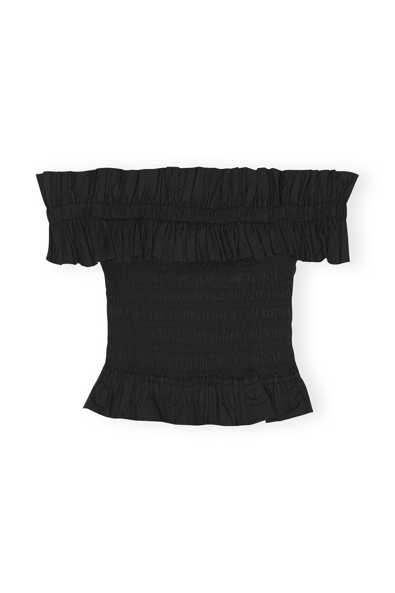 Black Cotton Poplin Off-Shoulder Smock Top | GANNI KR 가니