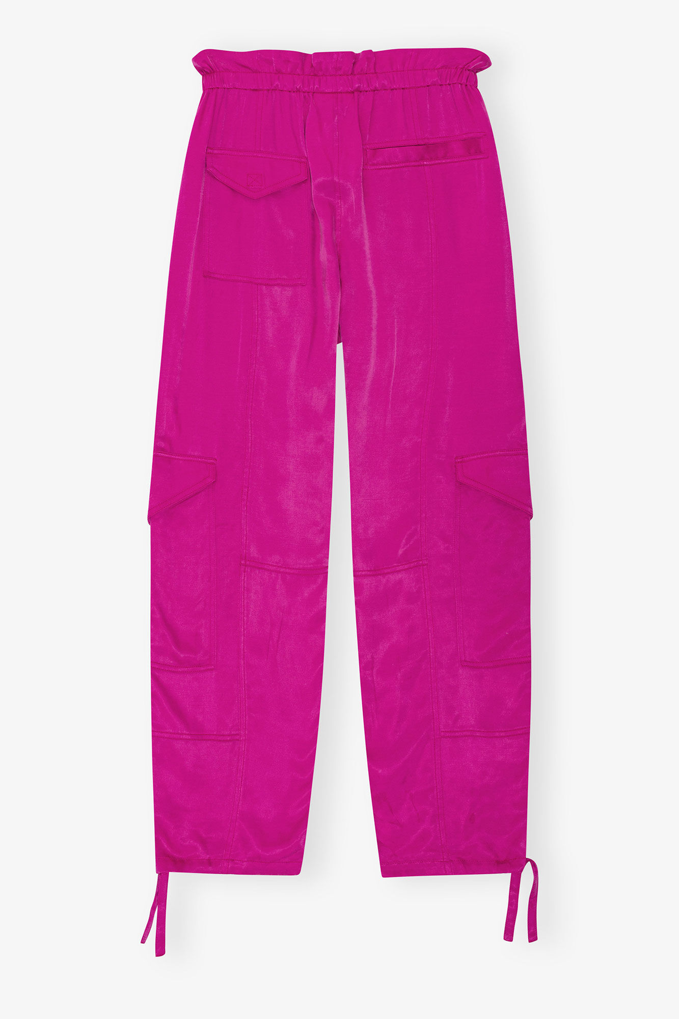Byxor i tvättad satin med fickor, Cupro, in colour Fuchsia Red - 2 - GANNI