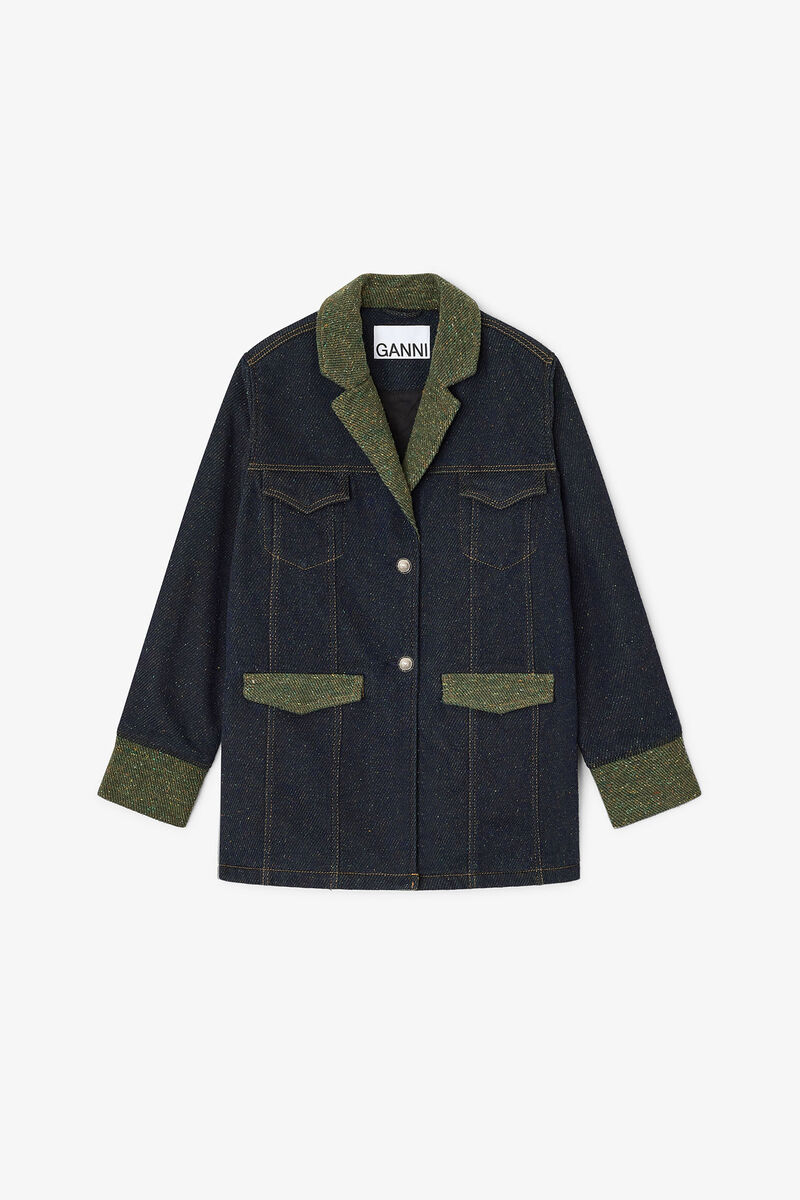 Twill Denim Oversized Blazer, Organic Cotton, in colour Phantom - 1 - GANNI