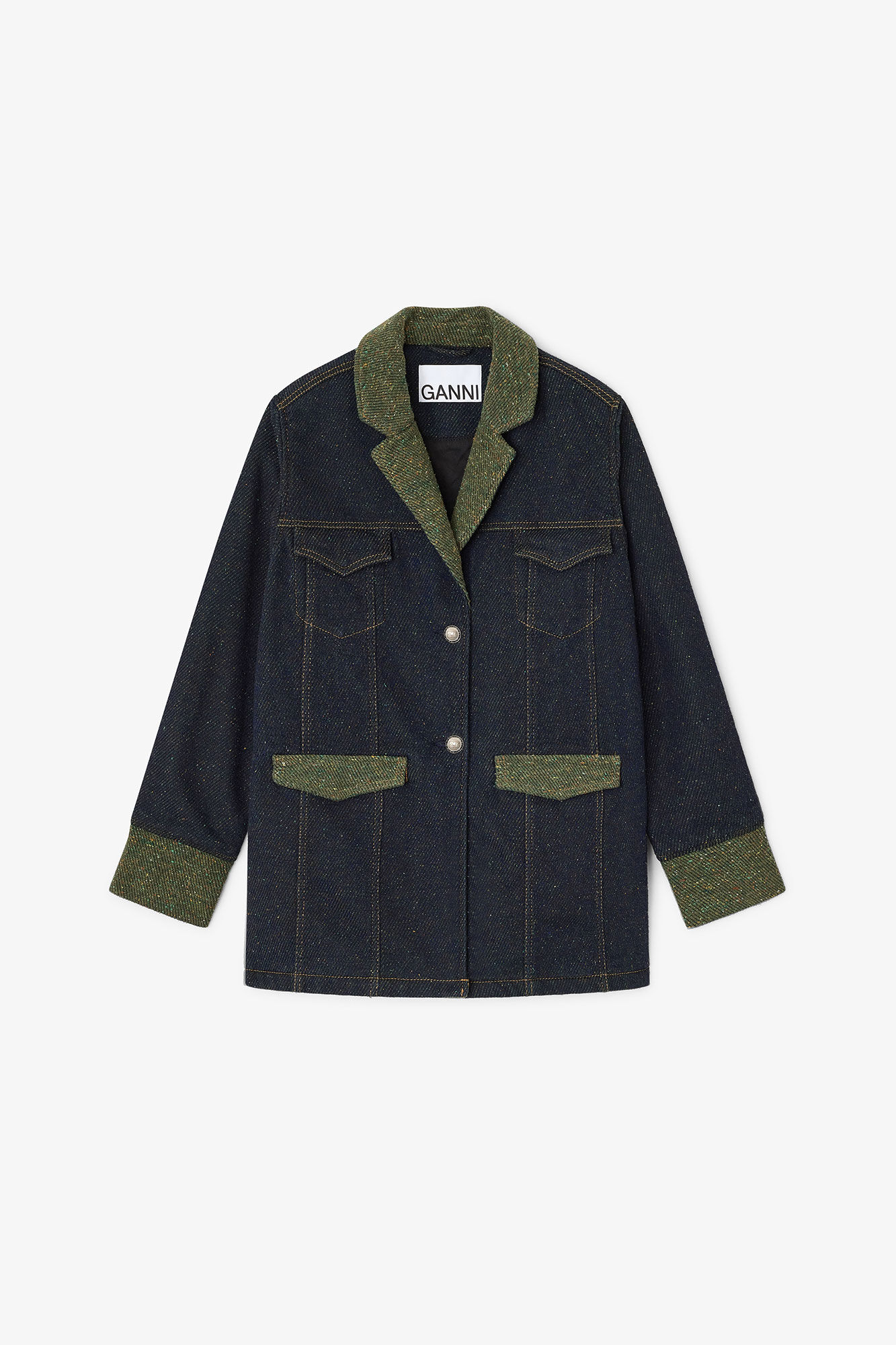 Twill Denim Oversized Blazer, Organic Cotton, in colour Phantom - 1 - GANNI