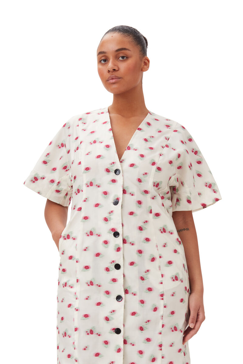 Floral Organza Jacquard Midi Kleid, Polyester, in colour Tofu - 6 - GANNI