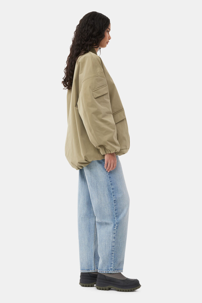 Aloe Green Light Twill Oversized Bomber Jacket | GANNI 