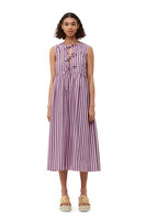 Striped Cotton Midi Dress, Cotton, in colour Bonbon - 1 - GANNI