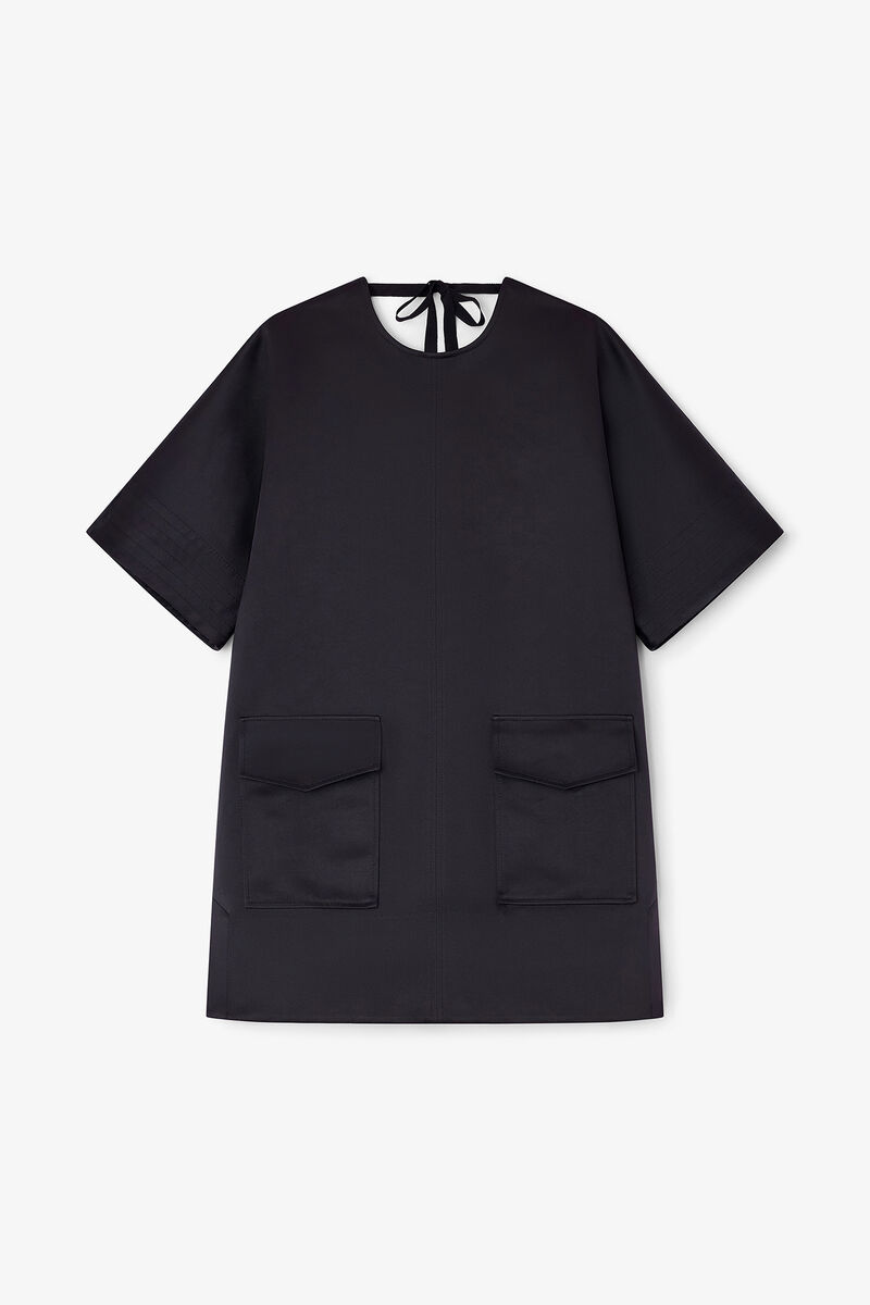 Black Kimono Dress, Recycled Polyester, in colour Black - 1 - GANNI