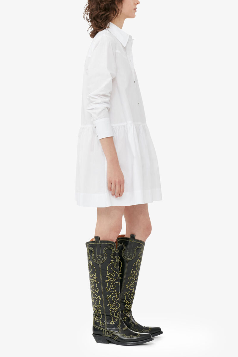 White Cotton Poplin Mini Shirt Dress, Organic Cotton, in colour Bright White - 2 - GANNI