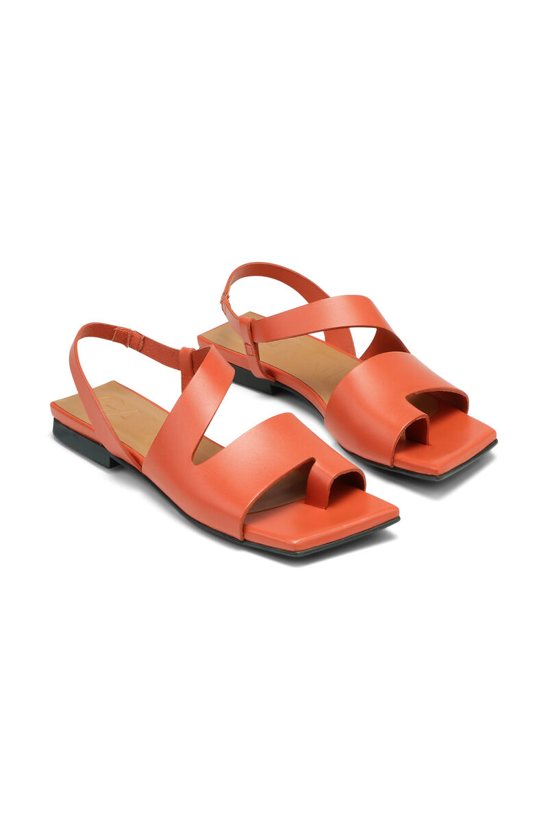 Strappy Sandals, Leather, in colour Paprika - 3 - GANNI